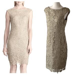 LAUREN RALPH LAUREN Sparkling Champagne GOLD & Silver Lace Dress SIZE 8